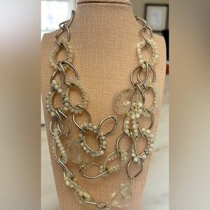 CHAN LUU hand knotted and multilayered Swarovski crystal and stone necklace